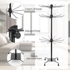 Kifmurase 2PCS Rotating Display Stand Metal Spinner Display Rack with Hooks Adjustable Height Holders for Earrings Necklace Key Rings, 3 Tiers Retail Vendor Jewelry Display Rack(Black)