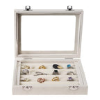 Jewelry Box Rings Organizer Tray 7 Slots Velvet Jewelry Earring Storage Box With Transparent Lid Jewelry Display Case for Girls Women (Beige) - color: Beige