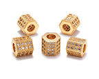 AD Beads Zircon Pave Rhinestones Big Hole Hexagon Spacer Beads 7x8mm 5Pcs Clear on Gold - color: 5 Pcs Clear on Gold Hexagon (7x8mm)