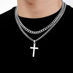SENRAN Layered Cross Necklace for Men Boys Stainless Steel Layered Cuban Link Chain 16-24 inch Christian Cross Pendant Religious Jewelry Gifts - color: Silver, style: 20inch/22inch