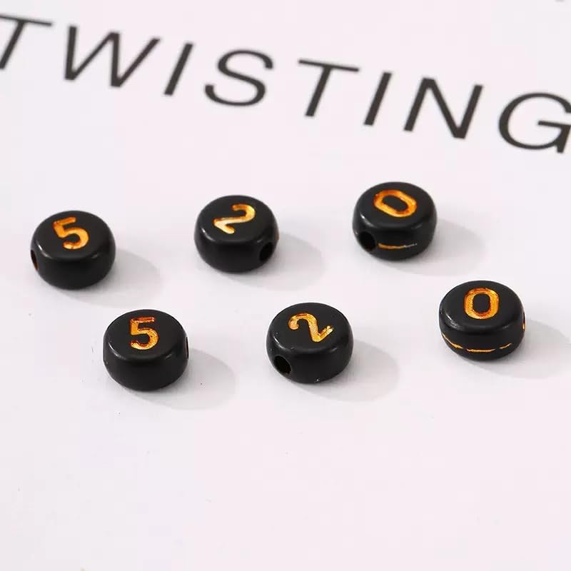 1000Pcs Acrylic Number Beads Round Number Round Beads 4x7mm Mixed Number Beads, for Jewelry Bracelets Necklaces Key Chains Making (Black Gold) - color: Black Gold