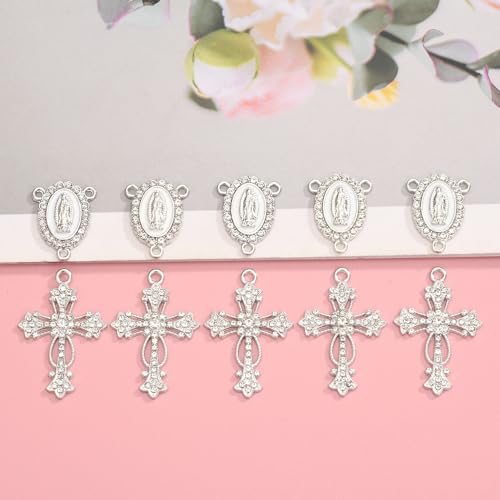 Jiali Q 20 Piece Set Rhinestone Cross Connectors and Pendants for Jewelry Making (Silver - Cross B) - color: Silver - Cross B