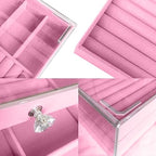 Clear Acrylic Velvet Jewelry Organizer with 3 Drawers, Stackable Display Storage Earrings Necklace Rings Bracelets Box Holder Case for Women, Pink - color: Pink