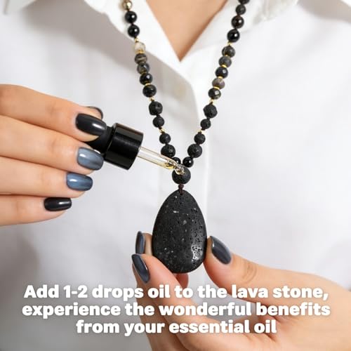Long Necklaces for Women Boho, Oval Waterdrop Turquoise Pendant, Natural Stone Beaded, Handmade,Vintage & Elegance, Boho Fashion Charm Beaded Necklace for Women - style: O-OvalLavaRockPendant