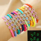 Friendship Bracelets Boho Stackable Bracelets for Women Surfer Heishi Clay Bead Bracelets Stretch Preppy Bracelets Colorful Boho Bracelets for Women - color: 12 pcs LOVE（night light)