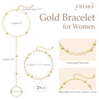 CHESKY 14K Gold Plated Hand Chain Bracelets for Women Set - Dainty Finger Ring Bracelet Stack Adjustable Hand Chains Durable Beaded Bracelets Trendy Simple Body Jewelry Gift for Women - style: 3beads bracelet-gold