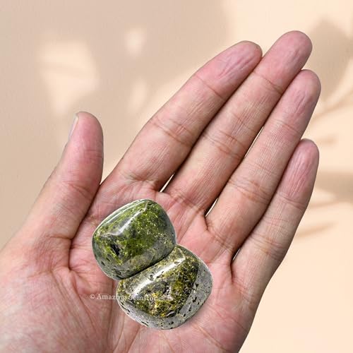 Amazing Gemstone Green Tourmaline with Matrix Crystal Tumbled Stones Polished Rocks - Natural Gem Stones for Healing - DIY Crystals for Protection (1 Piece) - color: Green Tourmaline with Matrix