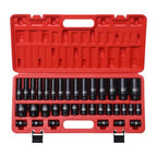 1/2 Drive Impact Socket Set, 35 PCS Metric Shallow (8mm-32mm) & Deep (10-32mm) Sizes, 6 Point, CR-MO Alloy Steel Axle Nut Socket for Auto Repair - size: 1/2" Deep&standard 35pc