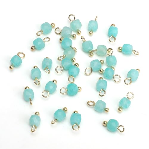 Beadia Natural Faceted Cube Stone Charms 4mm 30pcs with Untarnish Metal Accessories Loose Square Beads for DIY Jewelry Making - color: Tianhe