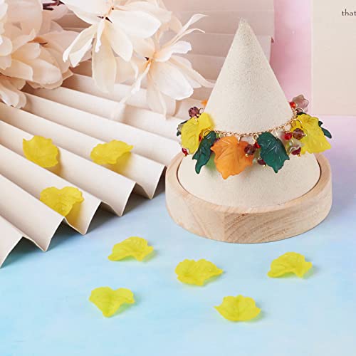 Crafans 100Pcs Frosted Acrylic Leaf Charms Spring Autumn Leaf Pendants Maple Leaves Beads Plant Petal Charms for Jewelry Making (Lawn Green) - color: Lawn Green