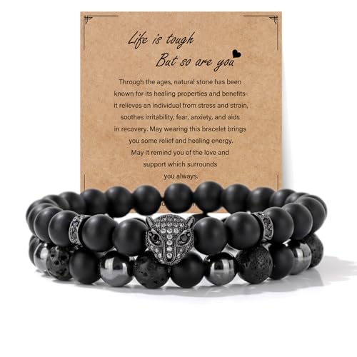 Natural Stone Bracelet 8mm Mens Black Beaded Bracelets Hematite Obsidian Onyx Lava Beads Bracelet Healing Crystal Bracelet for Men - style: Leopard Head