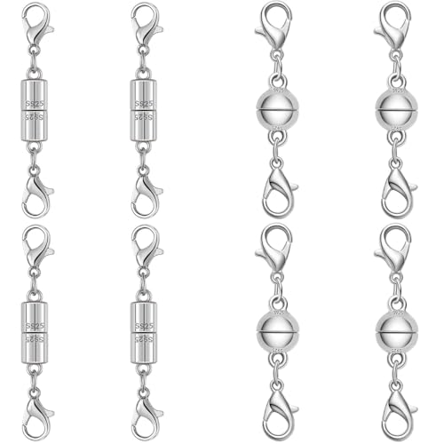 Magnetic Necklace Clasps, Magnetic Necklace Clasps and Closures for Bracelet Necklace Extender, Jewelry Chain Extender Connectors, Gold and Silver, 8 Pack (8pcs Silver B) - color: 8pcs silver B