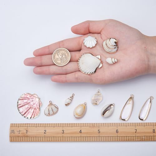 SUNNYCLUE 1 Box 20pcs 10 Styles Natural White Cowrie Seashells Charm Conch Shells Plated Charms Summer Ocean Sea Charm for Jewelry Making Charm Necklace Bracelet Earring Making - color: 1 Box 20pcs Seashell Charms
