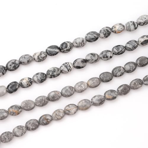6×8mm Natural Map Gemstone Loose Beads Flat Oval Healing Crystal Loose Stone Beads for Jewelry Necklace Bracelet Earring Craft - color: Map Stone