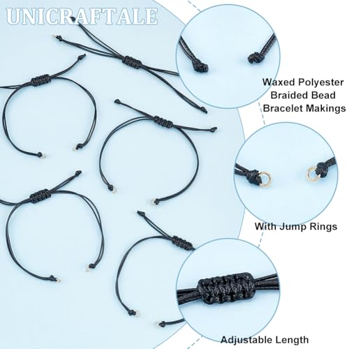UNICRAFTALE about 30Pcs Waxed Polyester Cord Bracelets Semi Finished Bracelet Black Adjustable Bracelet Knot Rope Handmade Friendship Bracelet Braid String Bracelets for Jewelry Making DIY 31.4mm Long - size: 31.4cm