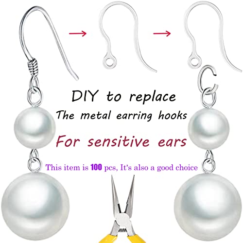 100pcs Safety Non-Allergenic Plastic Earring Hooks Ear Wire Anti Allergy Hooks Earring Findings DIY Jewelry Making for Sensitive Ears (Clear-100pcs) - color: Clear Hook 100pcs