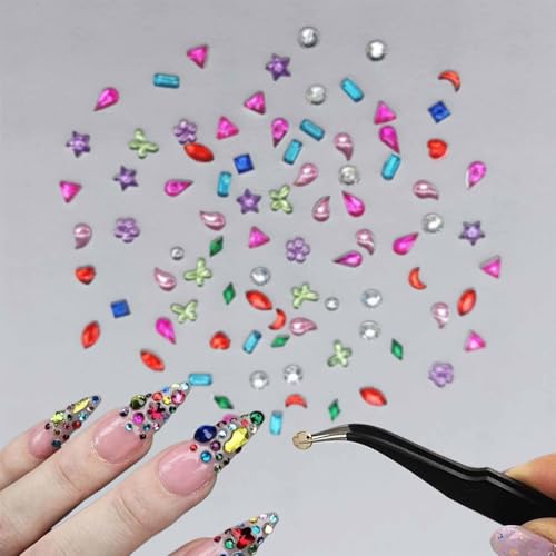 2000PCS Colorful Rhinestones Nail Art Charms Multi Shape Crystal Flat Back Nail Gems 3D Mini Heart Star Flower Nail Diamonds Kawaii Nail Crafts Acrylic Nail Rhinestone Diamonds for Women Nail - color: Mini-8