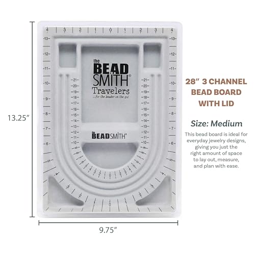 The Beadsmith Bead Board with Cover, Grey Flocked, 3 U-Shaped Channels, 6 Recessed Compartments,13.25H x 9.75L inches, Design Boards for Creating Bracelets, Necklaces and Other Jewelry - size: 28" - U Channel w/ Cover