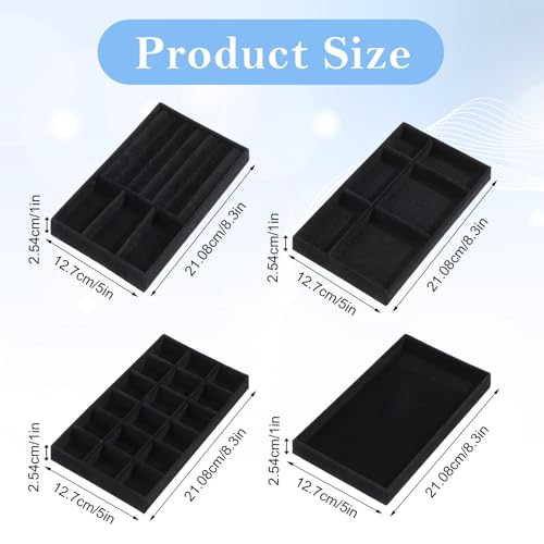 8 Pcs 4 Styles Velvet Jewelry Tray, 8" x 5" Stackable Jewelry Tray, Drawer Trays for Rings, Earrings, Necklace, Bracelet, Black