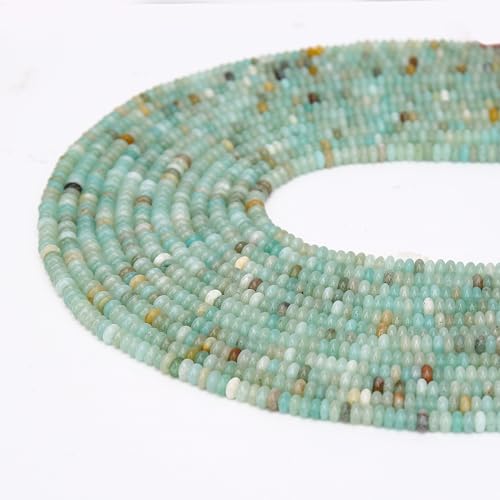 2 Strands (300PCs) Natural Amazonite Rondelle Beads, 2 * 4mm Gemstone Loose Spacer Abacus Disk Beads for DIY Bracelet Necklace Earrings Jewelry Making, Craft Supplies Beading Kit - color: Amazonite, size: 2*4MM