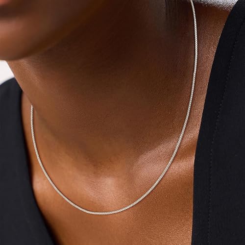 925 Sterling Silver Chain for Women, Diamond Cut 1mm Box Chain Lobster Claw Clasp Silver Jewelry Gifts for Women Mom Girlfriend - size: 22 Inches