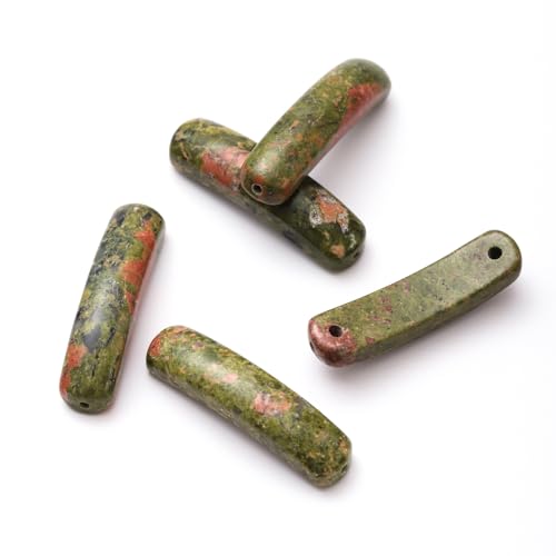 5PCS Natural Unakite Stone Rectangle Curved Beads Gemstone Pendants Connectors for DIY Bracelet Neclace Jewelry Making - color: Unakite