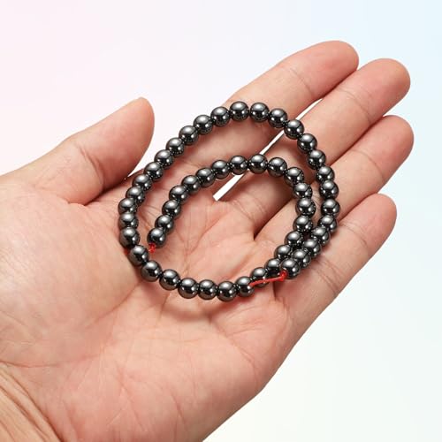 HARFINGTON 50pcs Natural Stone Beads 6mm Black Courage Stone Round Gemstone Stone Loose Beading Real Genuine Smooth Balls Bead for Jewelry Making Bracelets Necklace Earrings DIY - color: Black Courage Stone, size: 6mm