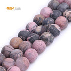 GEM-Inside 12mm Natural Stone Black Rhodonite Frosted Matte Unpolished Round Beads for Jewelry Making Strand 15 inch - color: Black Rhodonite, size: 12mm