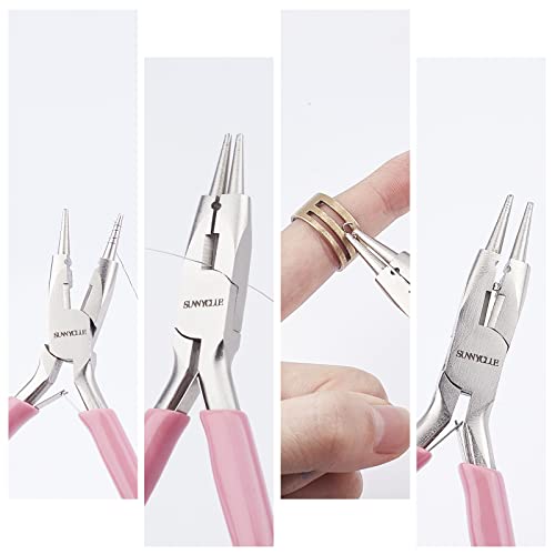 SUNNYCLUE Jewelry Pliers Making Supplies Kit Round Nose Pliers 32Feet Copper Jewelry Wire 40pcs Jump Rings 40pcs Crimp Beads & 40pcs Bead Tips for Jewelry Pliers Findings - color: Pink 4.8 Inch With Jewelry Making Supplies