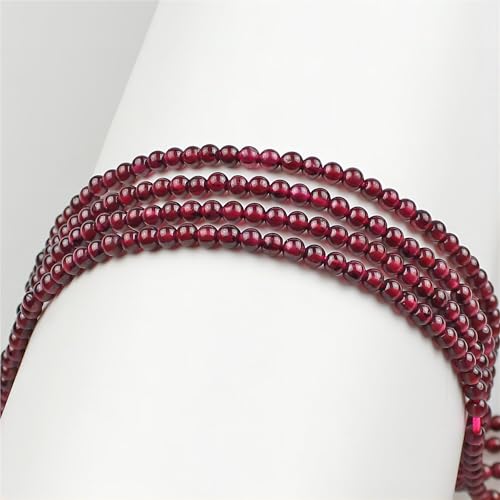 MJDCB 225pcs Natural Small Stone Beads 3mm Red Garnet Round Smooth Loose Gemstone Bead for Jewelry Making Bracelets Earrings Necklaces Accessories - color: Red Garnet