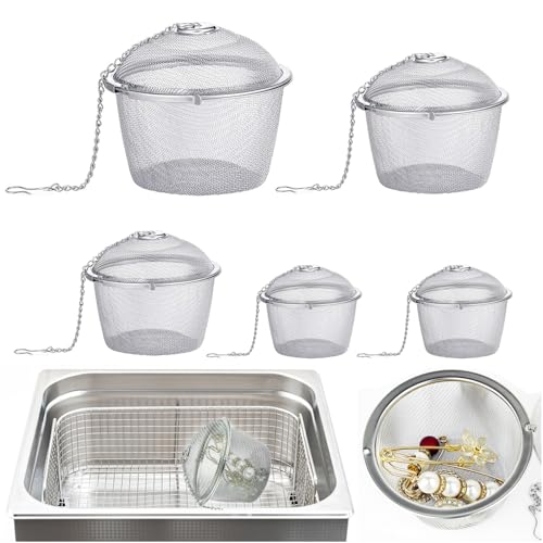 5 Pcs Ultrasonic Cleaner Baskets Stainless Steel Baskets Cleaning, Ideal Small Parts Jewelry Cleaning Watch Cleaning Basket Small Metal Mesh Basketfor Cleaning Jewelry and Small Parts - size: 3.4 Inch