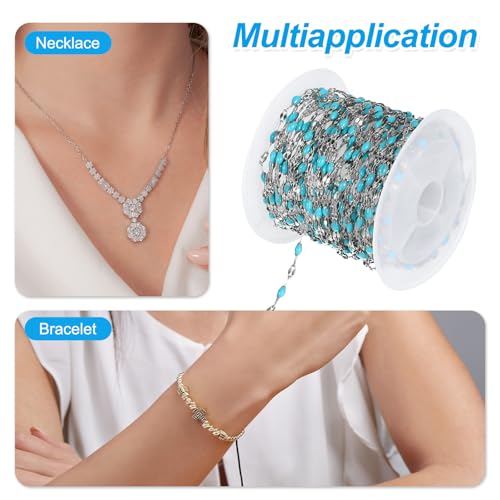 PATIKIL Stainless Steel Jewelry Chain, 16Ft 2mm Lake Blue Enamel Link Cable Chains for Necklace Earring Bracelet Findings Jewelry Making Trucker Hat Chains, Silver/Lake Blue - color: Silver/Lake Blue
