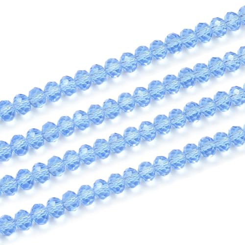 500pcs Czech Faceted Rondelle Crystal Glass Loose Beads 4mm Small Tiny Spacer Bulk Light Sapphire Blue for DIY Craft Jewelry Making CCR414 - color: Light Sapphire, size: 4mm (0.16") - 500pcs