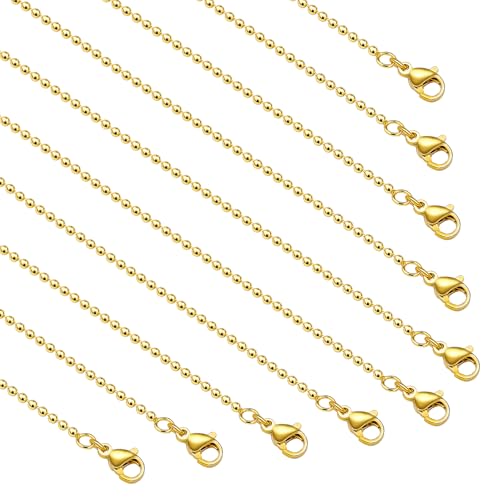 10 Pack Necklace Chains Bulk 18K Gold Plated Chain for Jewelry Making Bead Link Chains - color: Gold Bead