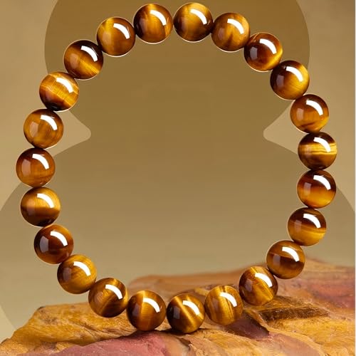 Natural Tiger Eye Stone Bracelet, 8-12mm Healing Energy Gemstone Beads, Elastic Stretch Design for Yoga and Meditation - size: 12MM