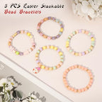 Emibele Colorful Stretch Bracelet Stack Boho Beaded Bracelet Set Heishi Surfer Bracelet Stackable Y2K Trendy Jewelry Friendship Multiple Set Women Fans - style: Colorful Easter 5PCS