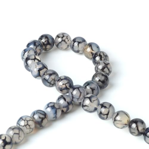 100Pcs Natural Stone 6mm Black Dragon Vein Agate Round Loose Gemstone Energy Healing Beads Hole Size 1mm DIY Smooth Beads for Bracelet Necklace Earrings Jewelry Making - color: Black Dragon Vein Agate, size: 6mm