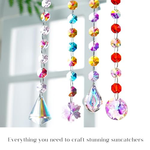 kanpura 164 Pcs DIY Suncatchers Kits Crystal Suncatcher Sun Catchers with Crystals Chandelier Prism Replacement Sun Catcher Beads for Windows Hanging - color: 12 Pcs,ab