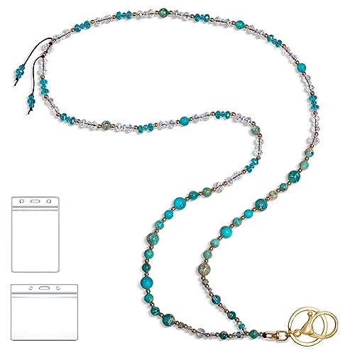 BettDecor Teacher Lanyard for ID Badges & Keys, Beaded Lanyard Keychain with Stone Beads - Lake Blue - color: A-lake Blue