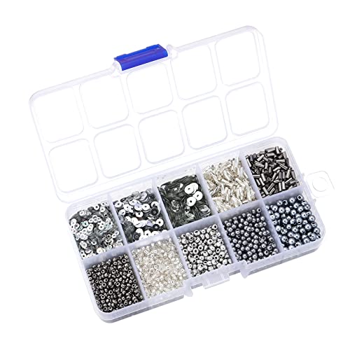Assorted Beads for Jewelry Making, Glass Seed Bugle Tube Beads Loose Sequins Multiple Sizes for Crafts Sewing Jewelry Making - color: silver