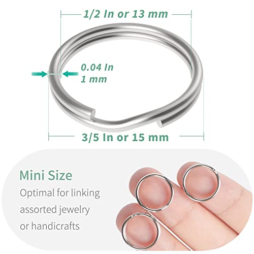 Pawfly 100 Pack 3/5 Inch Mini Split Jump Ring with Double Loops Small Metal Rings Connectors for Jewelry Necklaces Bracelets Earrings Crafts Ornaments and DIY Arts - size: 3/5 Inch,100 PCS