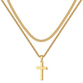 LUXEJEW Cross Necklace for Men Boys - Gold Silver Black Stainless Steel Cross Pendant Necklaces Layered Cuban Link Chain Necklace Jewelry Gifts 16 18 20 22 24 Inches - color: Gold, size: 16in/18in, style: Style A-Small Pendant