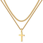 LUXEJEW Cross Necklace for Men Boys - Gold Silver Black Stainless Steel Cross Pendant Necklaces Layered Cuban Link Chain Necklace Jewelry Gifts 16 18 20 22 24 Inches - color: Gold, size: 16in/18in, style: Style A-Small Pendant