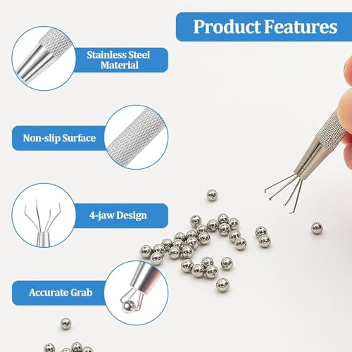 Piercing Ball Grabber,Tweezer Jewelry Bead Grabber Tweezers Holder Prong Holder Tool with 4 claws for soldering welding [short]
