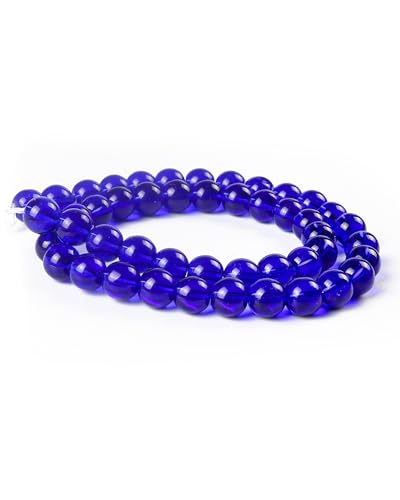 8mm Glass Beads 46PCS Glass Beads for Jewelry Making Charm Round Loose Bead for Bracelet Making Kit (Dark Blue Glass) - color: Dark Blue Glass