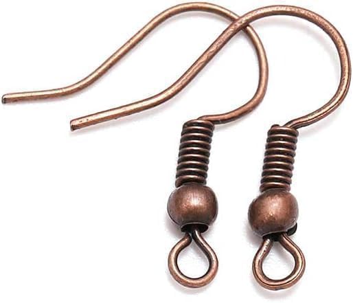 100Pcs Red Copper Earring Hooks Hypo-allergenic Ear Wires Fish Hooks with Ball and Coil Earring Wires Jewelry Findings for DIY Parts Supplies(20 * 17mm)