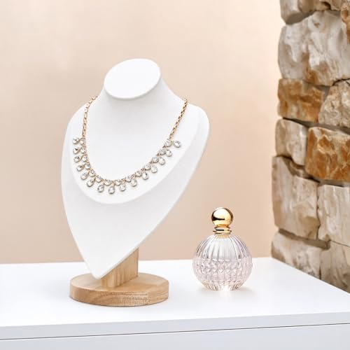 MOOCA Necklace Chain Jewelry Display Holder, Jewelry Stand, Necklaces Display Mannequin Bust Stand, Wood Sturdy Base, Cream Suede - color: Cream Suede