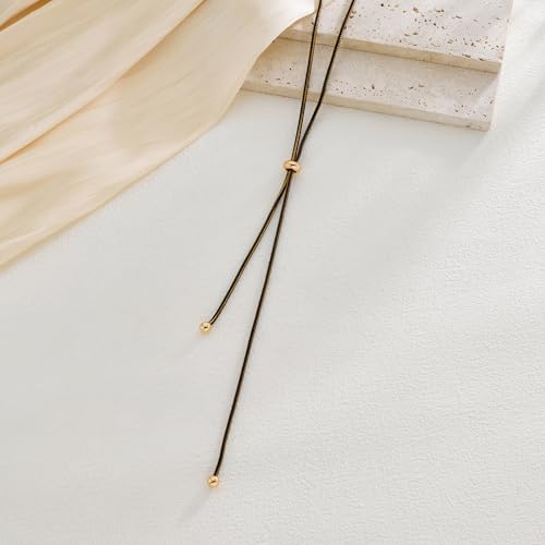Gold Silver Necklace for Women Y Chain Adjustable Gold Long Necklaces Fashion Dainty Jewelry - color: black A