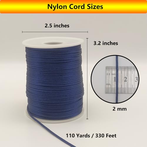2 mm 330 Feet Satin Nylon Cord String for Jewelry Making Bracelet Necklaces Beading Thread Rattail Macrame Kumihimo Chinese Knot Craft Navy Blue - size: Navy Blue