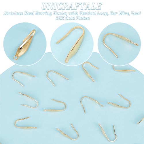 UNICRAFTALE 50pcs Real 18K Gold Plated Earring Hooks Stainless Steel Earring Hooks with Loop Metal Ear Wires Wide French Earrings Hooks for DIY Drop Jewelry Making Supplies 20.5x4.5mm - size: 20.5mm Long
